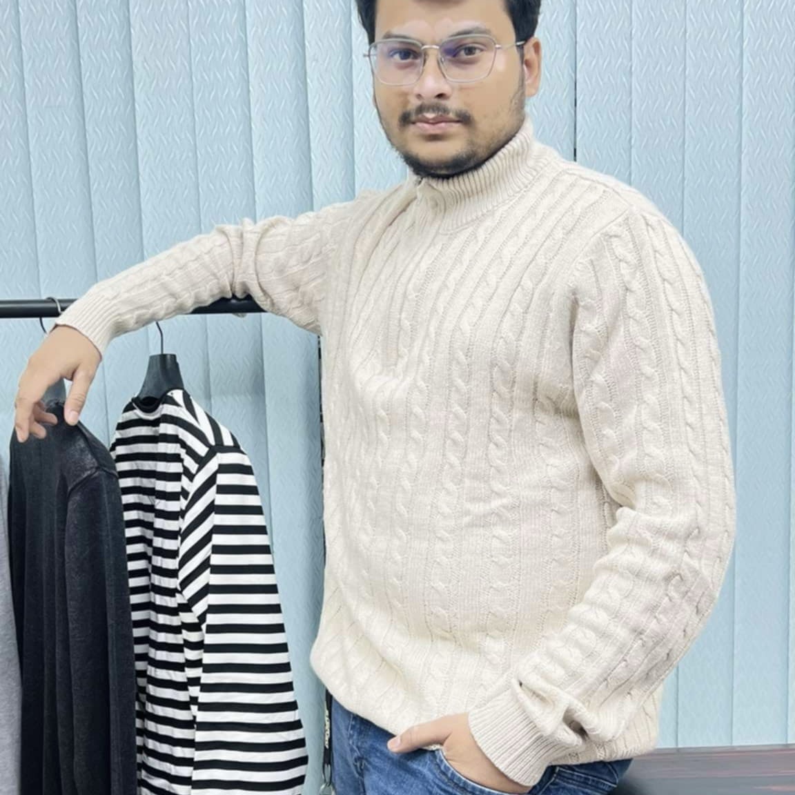 1-12 Men's Premium Woolen Sweater | SWT11-Cream - Image 1