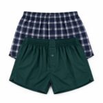 AURIEL MBS08 fixed 2-piece cotton boxer set, navy check and solid green