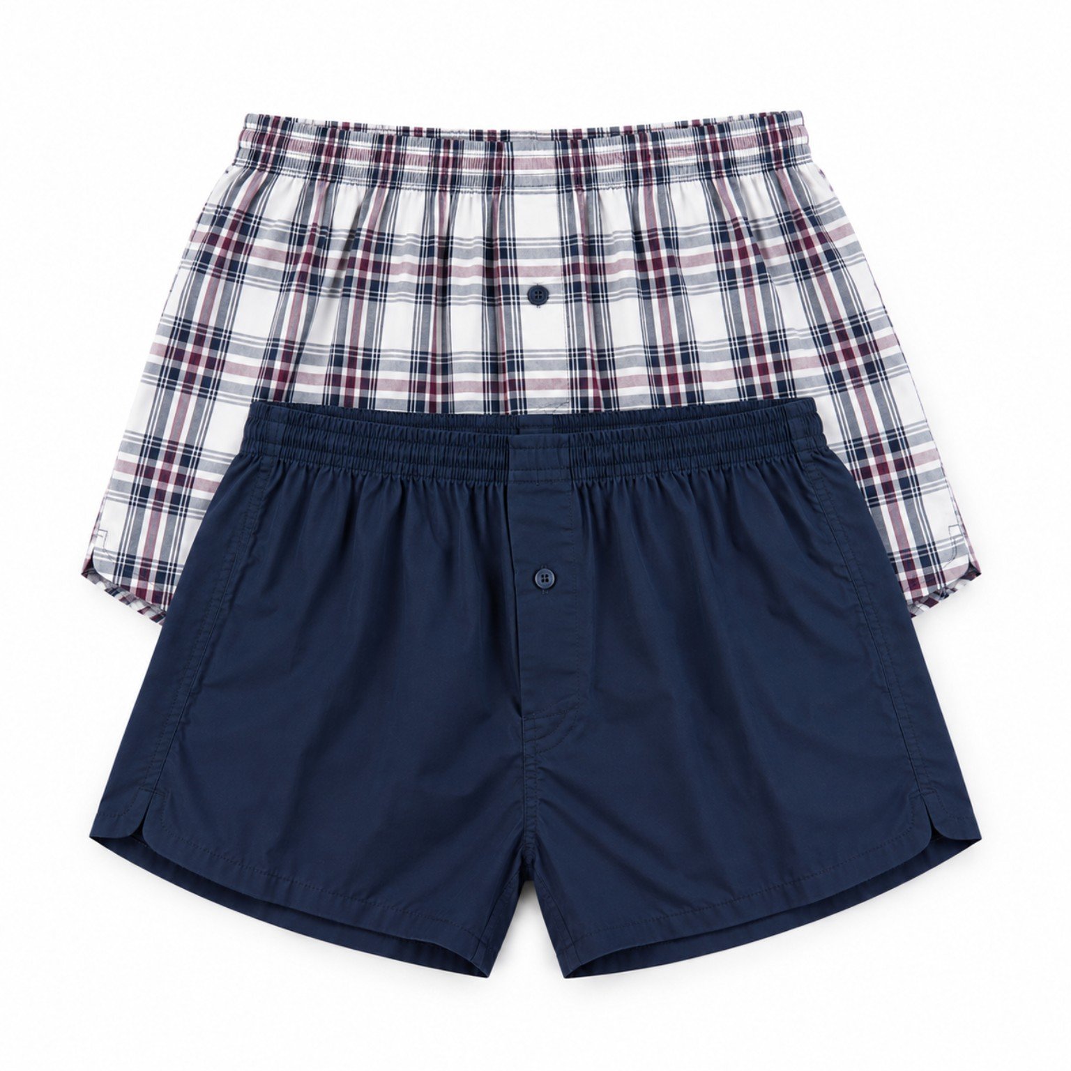 1000273398 AURIEL MBS07 fixed 2-piece cotton boxer set, white check and solid navy