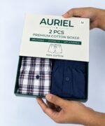 Auriel Cotton Boxer 2-Piece – White Check & Navy - Image 4