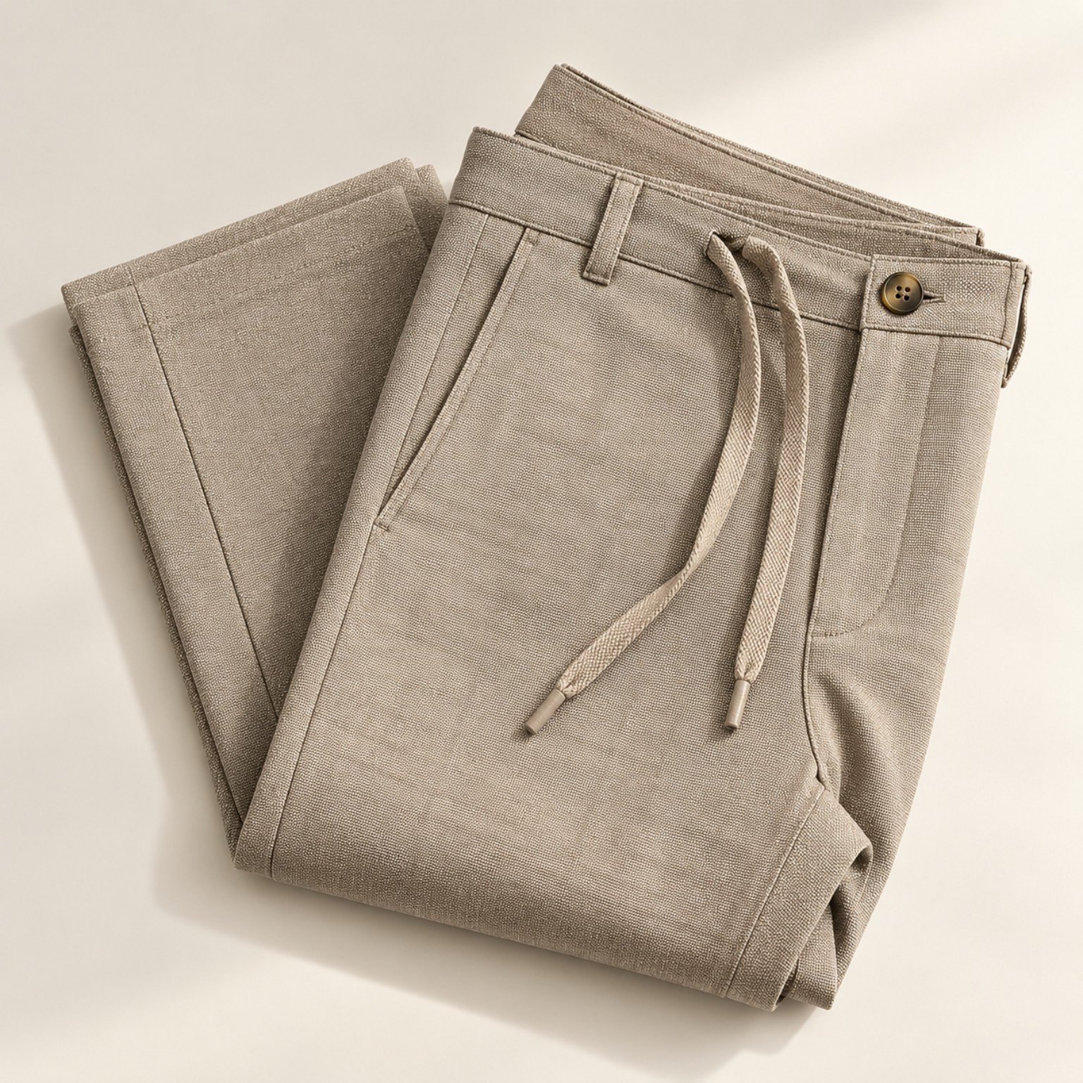 Folded beige AURIEL trousers with drawstring